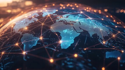 Fototapeta premium Global Network Connections Over Earth Digital Representation with Illuminated Nodes