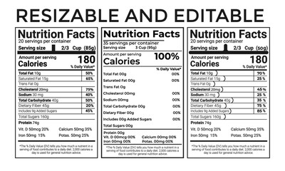 Nutrition facts template, Supplement facts template ,Nutrition list information Text Editable and Scalable - Standard Vertical
