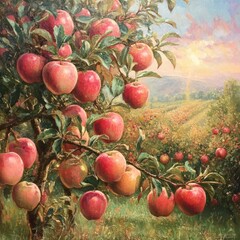 Apple orchard with ripe fruit