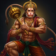 Obraz premium Lord Hanuman with Mace - The Mighty Protector and Devotee