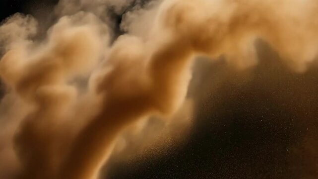 Massive Dust Cloud Moves Toward Camera with Intense Energy on Black Background