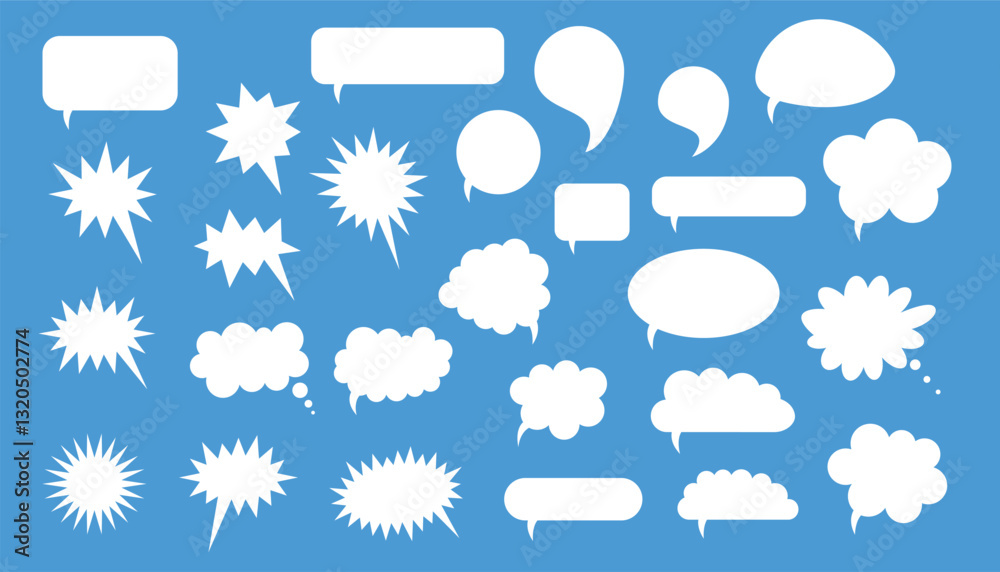 Poster set of blank empty speech bubbles for text. cartoon balloon word design. chatting, message box. ball