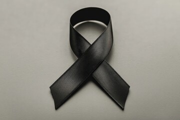 A single black ribbon symbolizes mourning and remembrance on display