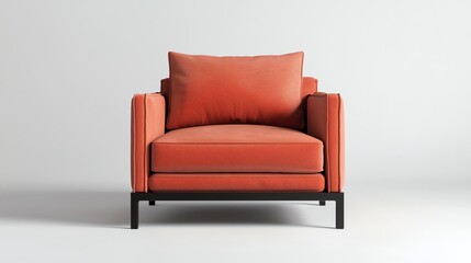 Elegant Orange Armchair with Black Metal Frame and Plush Cushion