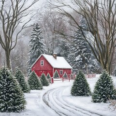 Naklejka premium Christmas tree farm in winter