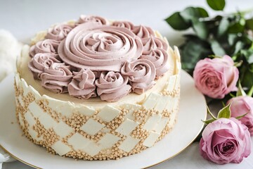 a light ice cream cake with a rose cream topping