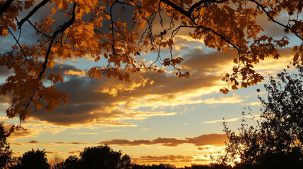 serene sunset sky with golden yellow and warm orange hues