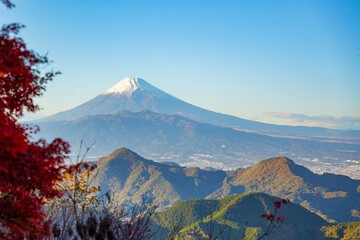雪が積もった富士山の絶景