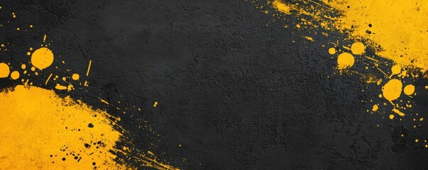 A vibrant abstract background featuring yellow splatters against a textured black surface, ideal for creative projects.