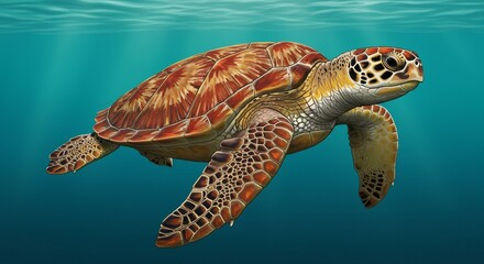 Fototapeta premium Oceanic Hawksbill Turtle: A Detailed Underwater Portrait