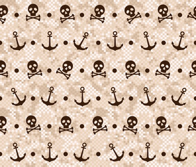 Seamless background with anchor and skull.
