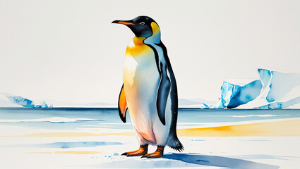 Obraz premium Frozen Grace Amidst the Icebergs: The Emperor Penguin’s Regal Stance
