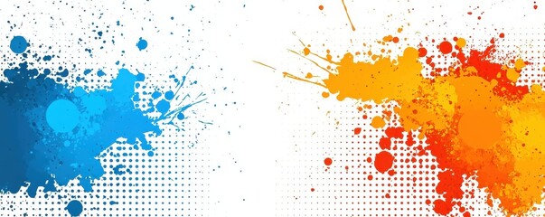A vibrant abstract design featuring blue and orange splashes against a white background, ideal for creative projects.