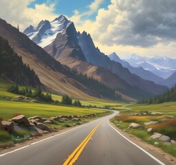Naklejka premium Illustration of road in wild and scenic landscape.