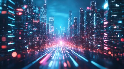 Fototapeta premium Futuristic city street at night