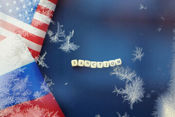 American and Russian flag. US sanctions against Russia. Aggravation and freezing of diplomatic...