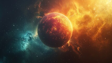 Fiery Planet in a Nebula