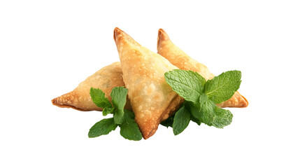 Fototapeta premium Indian samosa with mint on white background.