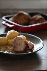 Traditional Czech Roast Pork with Sauerkraut and Potato Dumplings
