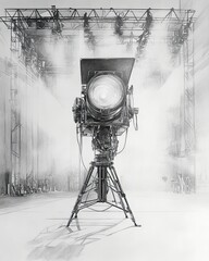 High-intensity spotlight illuminating a stage, perfect for film and theater settings.