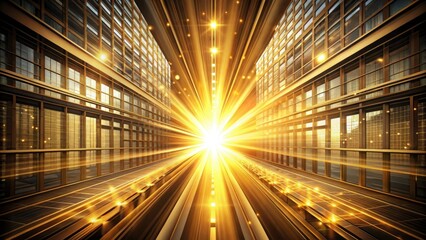 Fototapeta premium Stunning Light Burst with Radiant Golden Rays Illuminating Darkness - Architectural Photography, Transparent Background, PNG Cutout, Horizontal Composition for Creative Projects