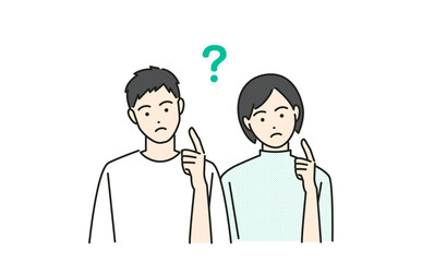 Fototapeta premium 疑問を持つ若い男女のベクターイラスト