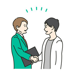 スーツの男性と握手をする若い男性のビジネス系ベクターイラスト