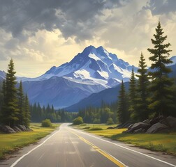 Fototapeta premium Illustration of road in wild and scenic landscape.