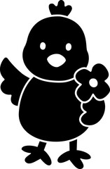 Cute spring Easter chick holding flower silhouette flat vector isolated.
Good for greeting card,poster, banner,craft and DIY.
Transparent background.
