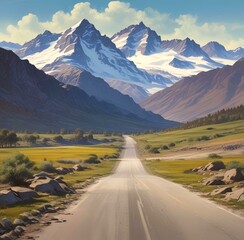 Fototapeta premium Illustration of road in wild and scenic landscape.