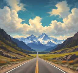 Fototapeta premium Illustration of road in wild and scenic landscape.
