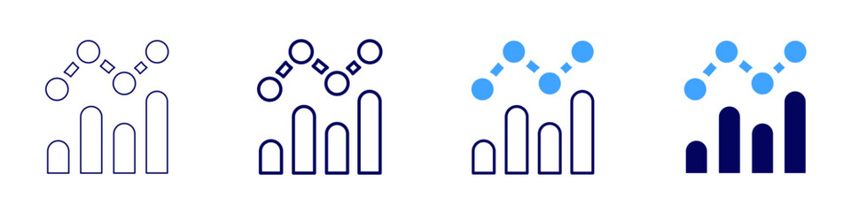 Increasing icon in 4 different styles. Thin Line, Line, Bold Line, Duotone. Duotone style. Editable stroke