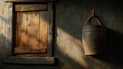 Rustic wooden window with a hanging flower pot capturing the essence of a barn wedding setting in nature