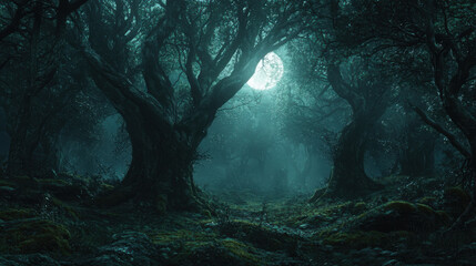 Enchanting Moonlit Forest at Night - Dark Fantasy