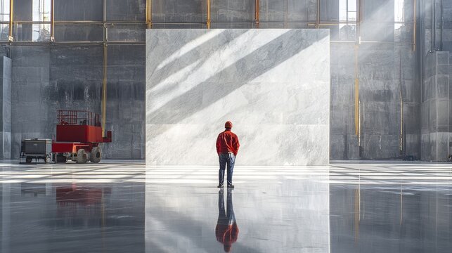 In a vast marble warehouse, where the air hummed with the rhythmic clatter of machinery and the faint scent of polished stone filled the space, a lone worker meticulously polished a colossal slab of