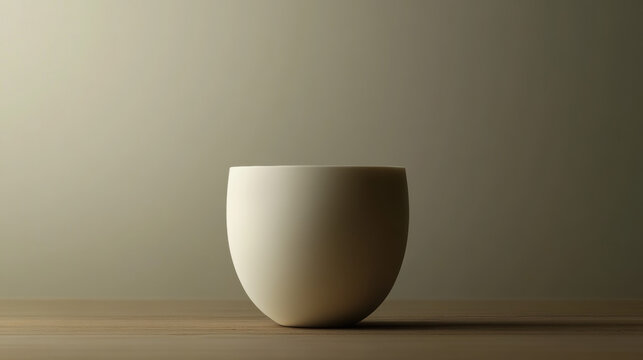 Elegant digital art of a white cup positioned on a table with minimalist style and f11 design aesthetics