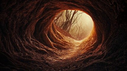Naklejka premium Magical Forest Tunnel Roots Mystical Path - Fantasy & Fairytale
