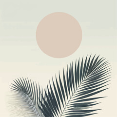 Obraz premium Minimalistic palm leaves with abstract sun illustration 
