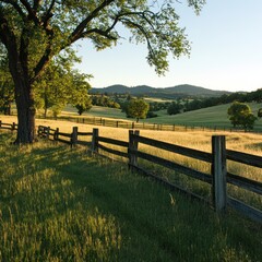 Fototapeta premium Cattle ranch with fenced pasture