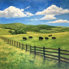 Cattle ranch with fenced pasture