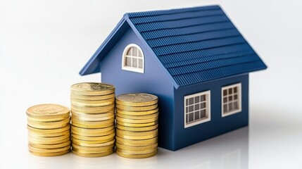 House with coins, savings, investment, and financial growth stability in real estate