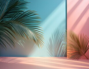 pastel studio backdrop palm shadows summer scene product display