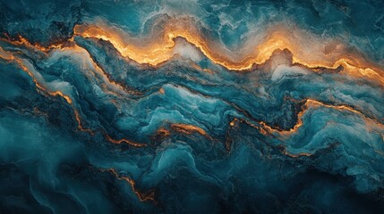 Top-down close-up of stunning turquoise marble with dark copper veins,