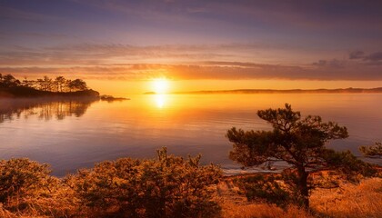 serene coastal dawn golden hues peaceful waterscape