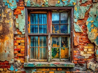Abstract Urban Textures: Grunge Window Building Facades, Decaying Architecture Background
