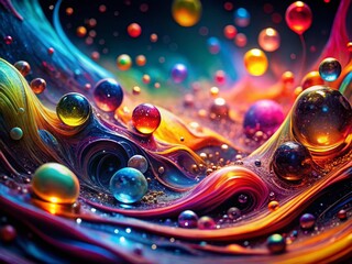 Abstract Vibrant Flowing Colors & Bubbles Night Photography Background