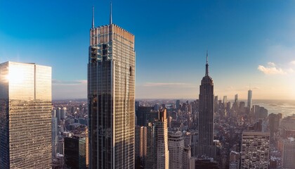 Obraz premium a city skyline with a large building in the middle