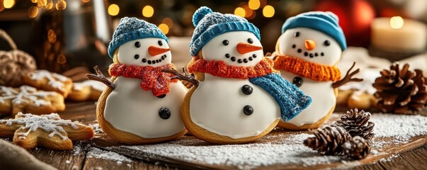Obraz premium Delightful Snowman Cookies Decorated for a Festive Celebration