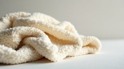 Soft Cream-Colored Fuzzy Blanket Texture A Close-Up View of Cozy, Plush Fabric