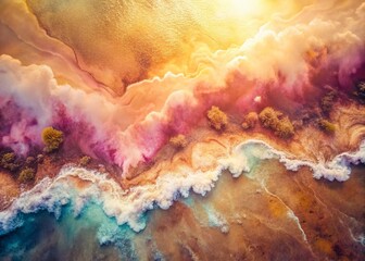 Abstract Watercolor Background: Pink, Brown, Beige Texture - Drone Aerial View